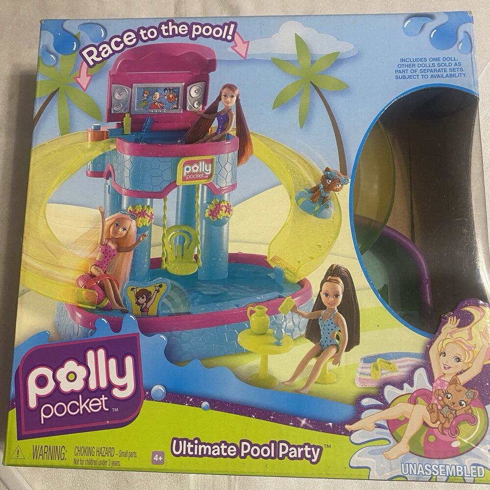 Polly Pocket Ultimate Pool Party  Playset Race To The Pool 2007 Doll Pet Box Acc